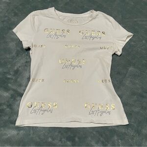 Y2K GUESS White T-Shirt with‎ Gold Accents